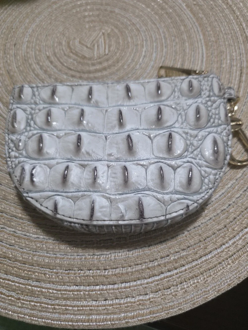 Brahmin Light Gray Croc-Embossed Satchel with Matching Wallet & Coin Pouch